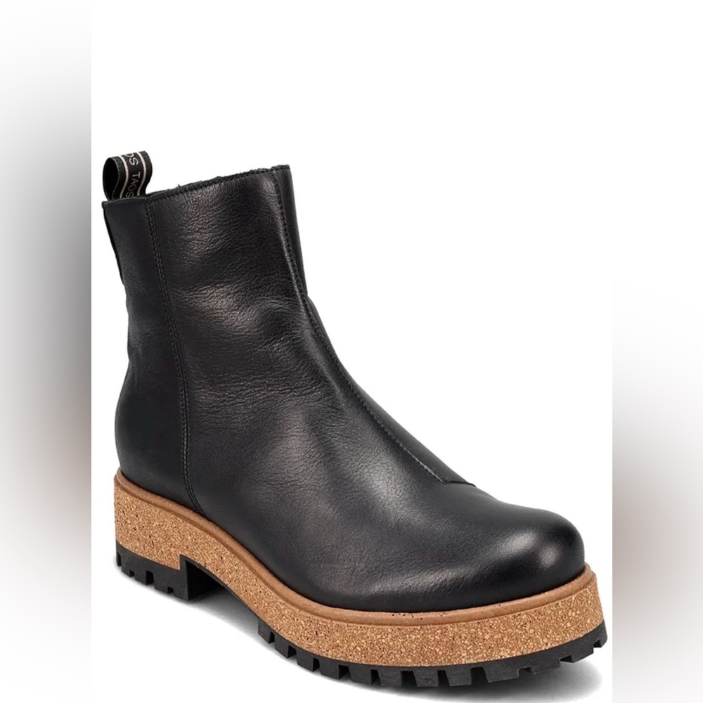 Taos Downtown Black Leather  Boots with a cork midsole